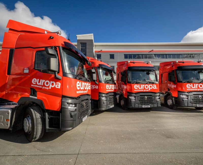 Four red Renault Trucks