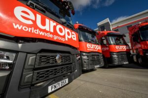 Four red Renault Trucks